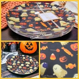 8pc Cupcakes & Cashmere Halloween GHOST Jack Pumpkin Melamine Dinner Plate Set